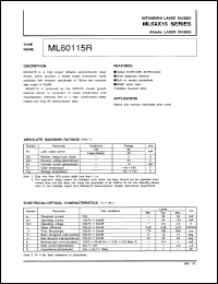 ML60115R datasheet: High power AlGaAs semiconductor laser diode ML60115R