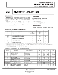 ML60116R datasheet: High power AlGaAs semiconductor laser diode ML60116R