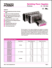 TXL070-15S datasheet: 70 Watt, input voltage range: 85-264V, output voltage 15V (4.8A),switching power supplier TXL070-15S