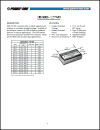 DRS2812 datasheet: 1.25 Watt, input voltage range:25.2-30.8V, output voltage 12V (0.16A) DC/DC converter DRS2812