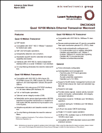 DNC3X3425 datasheet: Quad 10/100 Mbits/s ethernet tranceiver macrocell DNC3X3425