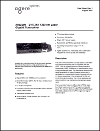 2417J4A datasheet: 2 x 5 Single-mode SFF LC receptacle transceiver for 1000Base-LX applications 2417J4A