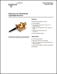 R768PDAA datasheet: OC-768/STM-256 lightwave receiver. Photodiode: PIN. Connector: SC. R768PDAA