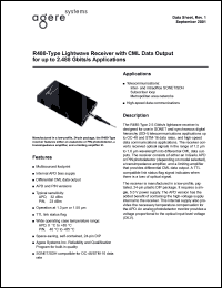 R480JPBB datasheet: Lightwave receiver with CML data output for up to 2.488 Gbits/s applications. Connector type MU. Detector type PIN. Fiber type multimode. R480JPBB