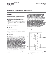 LSP2916A datasheet: 16-channel, high-voltage driver. RF = 8 Mohm. RIN = 250kohm. The fixed gain of -32 V/V LSP2916A