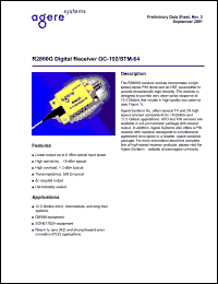 R2860G023 datasheet: Digital receiver OC-192/STM-64, 400 Ohm min. TIA gain, dc-coupled output. Connector FC/SPC R2860G023