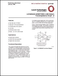 LG1628AXA datasheet: SONET/SDH 2.488 Gbits/s transimpedance amplifier. LG1628AXA