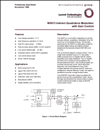 W3013BCL datasheet: Indirect quadrature modulator with gain control. W3013BCL