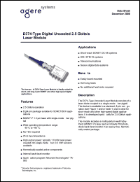 D374-02A datasheet: Digital uncooled 2.5 Gbits/s laser module. Pfiber 0.2 mW. Connector SC-PC D374-02A