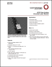 A370-10A datasheet: Analog uncooled laser module. Pfiber 1.0 mW. Connector SC-PC. Performance option standard. A370-10A