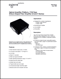 V1724BBBA datasheet: Optical amplifier platform, erbium-doped fiber amplifier. P0=13.0 dBm. Connector SC/PC. Without heat sink. V1724BBBA