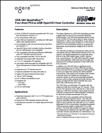 USS344S-DB datasheet: QuadraBus four-host PCI-to-USB openHCI host controller. USS344S-DB