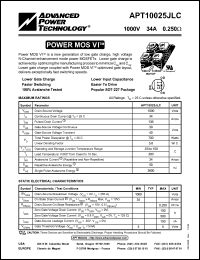 APT10025JLC datasheet: 1000V, 34A power MOS VI APT10025JLC