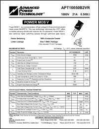 APT10050B2VR datasheet: 1000V, 21A power MOS V APT10050B2VR