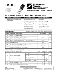 APT15D100BHB datasheet: 1000V, 2 x 15A ultrafast soft recovery rectifier diode APT15D100BHB