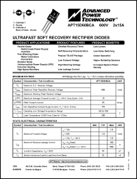 APT15D60BCA datasheet: 600V, 2 x 15A ultrafast soft recovery rectifier diode APT15D60BCA