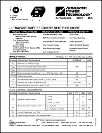 APT30D40S datasheet: 400V, 30A ultrafast soft recovery rectifier diode APT30D40S