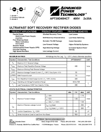 APT30D40HCT datasheet: 400V, 2 x 30A ultrafast soft recovery rectifier diode APT30D40HCT