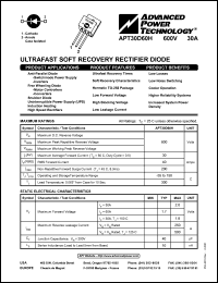 APT30D60H datasheet: 600V, 30A ultrafast soft recovery rectifier diode APT30D60H