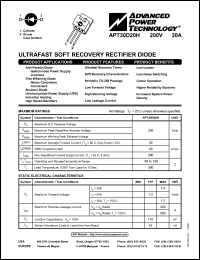 APT30D20H datasheet: 200V, 30A ultrafast soft recovery rectifier diode APT30D20H