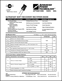 APT60D100B datasheet: 1000V, 60A ultrafast soft recovery rectifier diode APT60D100B