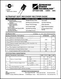 APT60D120B datasheet: 1200V, 60A ultrafast soft recovery rectifier diode APT60D120B