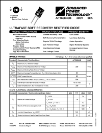APT60D30B datasheet: 300V, 60A ultrafast soft recovery rectifier diode APT60D30B