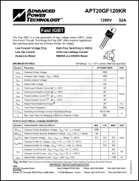 APT20GF120KR datasheet: 1200V, 32A fast IGBT APT20GF120KR