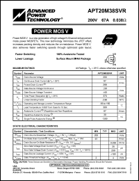 APT20M38SVR datasheet: 200V, 67A power MOS V transistor APT20M38SVR