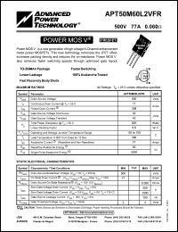 APT50M60L2VFR datasheet: 500V, 77A power MOS V transistor APT50M60L2VFR