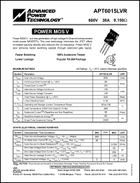 APT6015LVR datasheet: 600V, 38A power MOS V transistor APT6015LVR