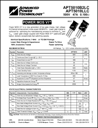 APT5010LLC datasheet: 500V, 47A power MOS VI transistor APT5010LLC