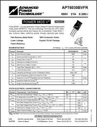 APT6030BVFR datasheet: 600V, 21A power MOS V transistor APT6030BVFR