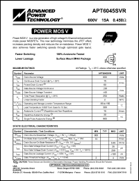 APT6045SVR datasheet: 600V, 15A power MOS V transistor APT6045SVR