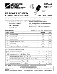 ARF446 datasheet: 250V, 250W, RF power MOSFET ARF446
