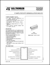 TDA2540 datasheet: IF amplifier with demodulator and AFC TDA2540