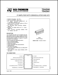 TDA2541 datasheet: IF amplifier with demodulator and AFC TDA2541