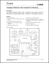 U2400B datasheet: Charging of battaries with automatic pre-discharge U2400B