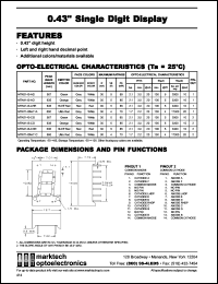 MTN4143-CO datasheet: 0.43 inches single digit display. Peak wavelength 635 nm. Emitted color orange. Surface color grey. Epoxy color white. MTN4143-CO