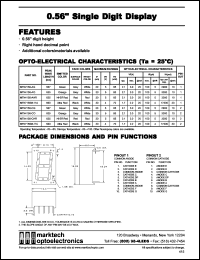 MTN2156-AG datasheet: 0.56 inches single digit display. Peak wavelength 567 nm. Emitted color green. Surface color grey. Epoxy color white. MTN2156-AG