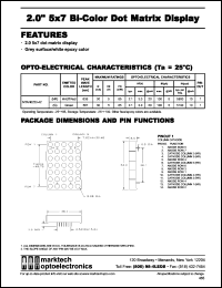 MTAN6220-42 datasheet: 2.0 inches 5x7 bi-color dot matrix display. Peak wavelength 635 nm, 567 nm. Emitted color hi-eff red, green. MTAN6220-42