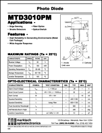 MTD3010PM datasheet: Photo diode. Peak sensitivity wavelength 950 nm. MTD3010PM