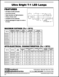 MT7103-UR datasheet: Ultra bright T-1 LED lamp. Lens color red diff. Luminous intensity @20mA 108(min), 180(typ) mcd. Peak wavelength 660 nm. MT7103-UR