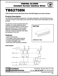 TB62708N datasheet: 16 bit constant current LED source driver with shift register and latch functions. TB62708N