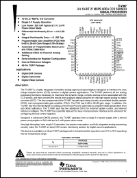 TLV987CPFB datasheet:  3-V, 10-BIT, 27 MSPS, AREA CCD SENSOR SIGNAL PROCESSOR TLV987CPFB