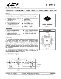 Si5018-BM datasheet: OC-48/STM-16 SONET/SDH clock and data recovery IC with FEC. Si5018-BM