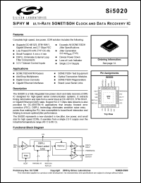 Si5020-BM datasheet: SiPHY multi-rate SONET/SDH clock and data recovery IC. Si5020-BM