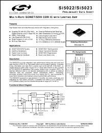 Si5023-BM datasheet: Multi-rate SONET/SDH CDR IC with limiting amp. Voltage 3.3V. Si5023-BM