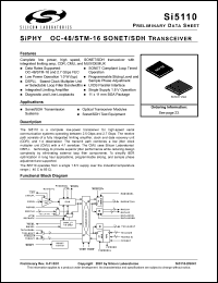 Si5110-BC datasheet: SiPHY OC-48/STM-16 SONET/SDH transceiver. Si5110-BC