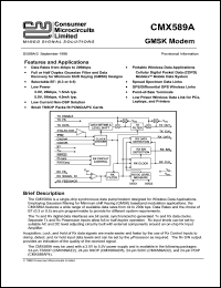 CMX589AE2 datasheet: GMSK modem CMX589AE2